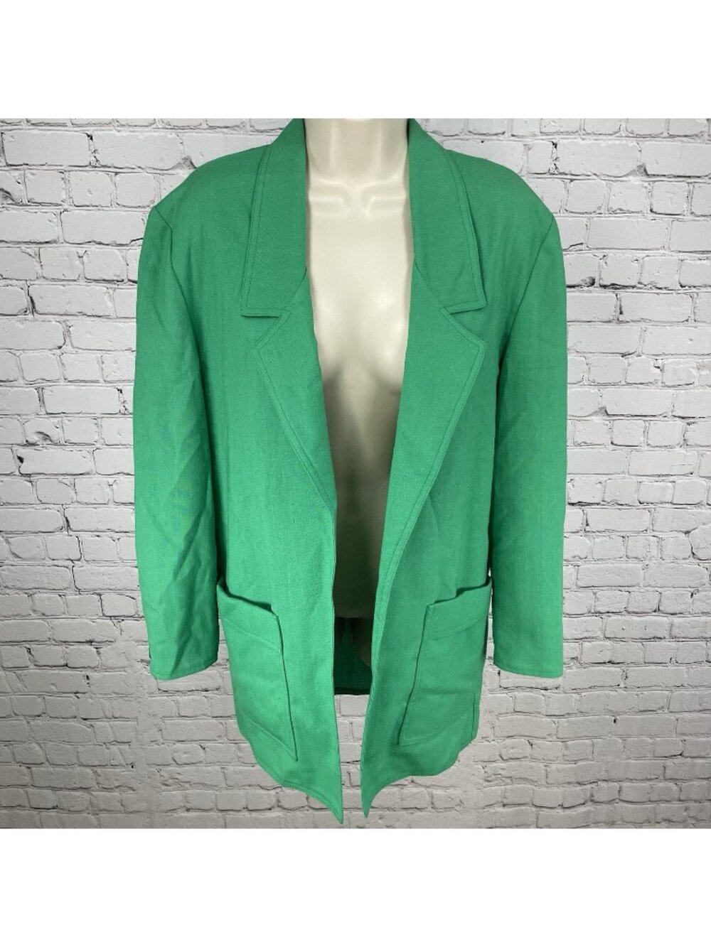 VTG Caron Green Open Lightweight Unlined Blazer Jacket Pockets USA Made Size 8